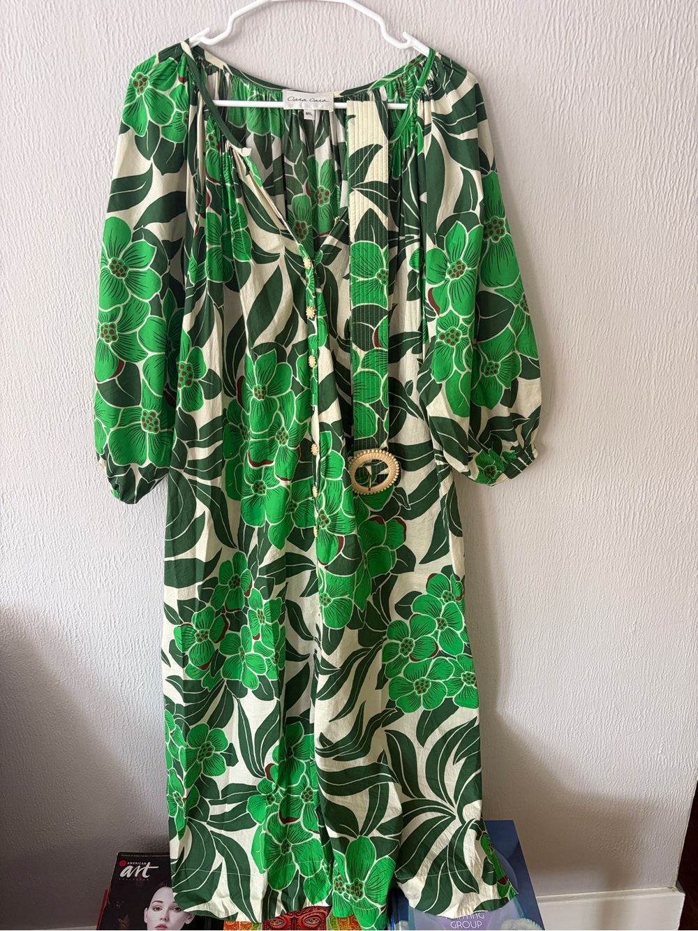 Cara Cara Green and Cream Botanical Print Dress Size M - L